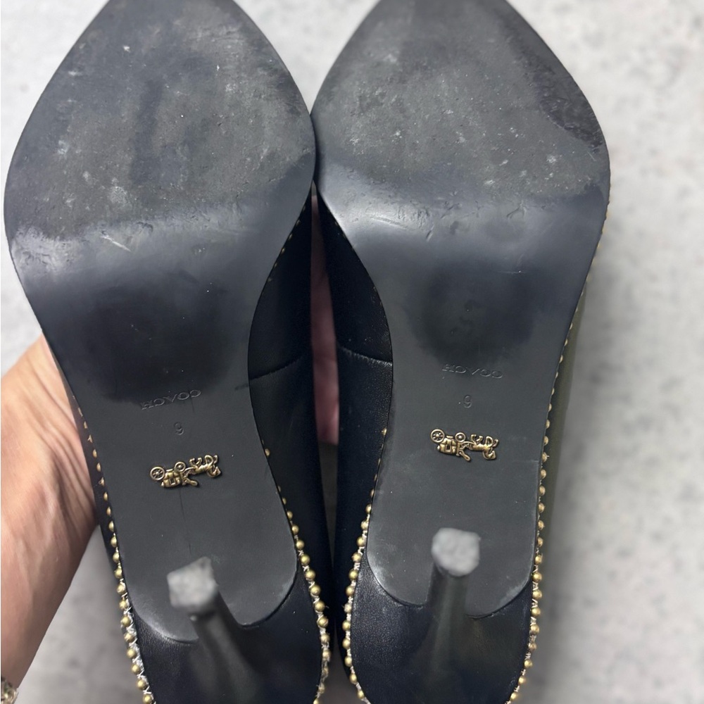 Coach Elegant Black Heels with Gold Accents - Picture 4 of 6